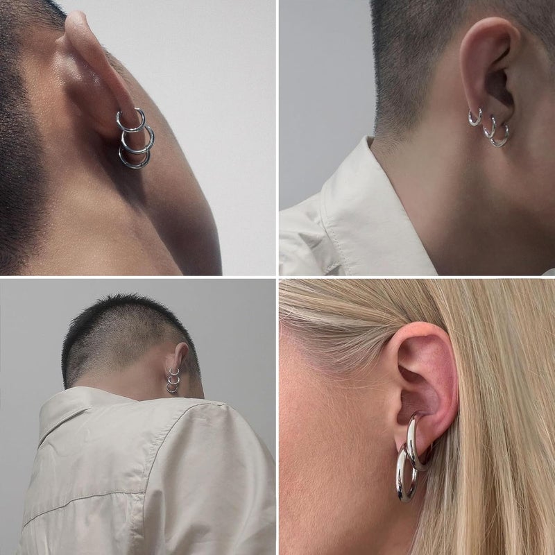 SIISPRI 3 Pairs Clip On Huggie Earrings for Men Women, Unisex Surgical Stainless Steel Hypoallergenic Earrings,Small Hoop Earrings, Polished for Non Pierced Earrings - Image 4